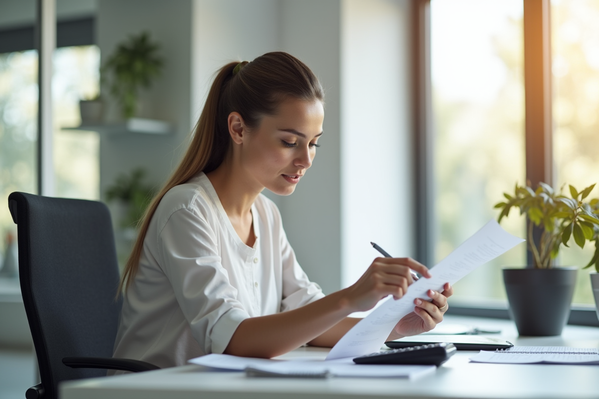 Assistant vérifiant des documents à un bureau lumineux