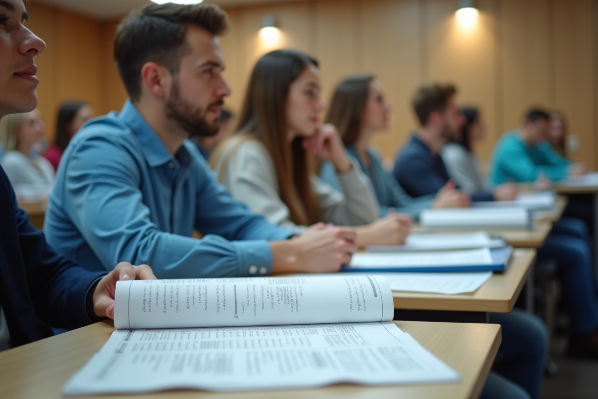 Jeunes étudiants en médecine dans une salle de cours lumineuse