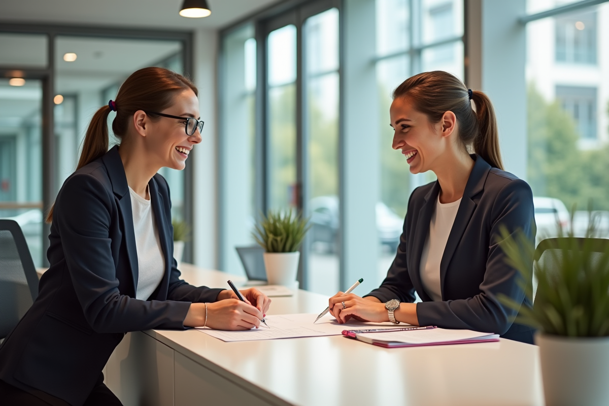 Conseiller pole emploi discutant avec un jeune professionnel à la reception