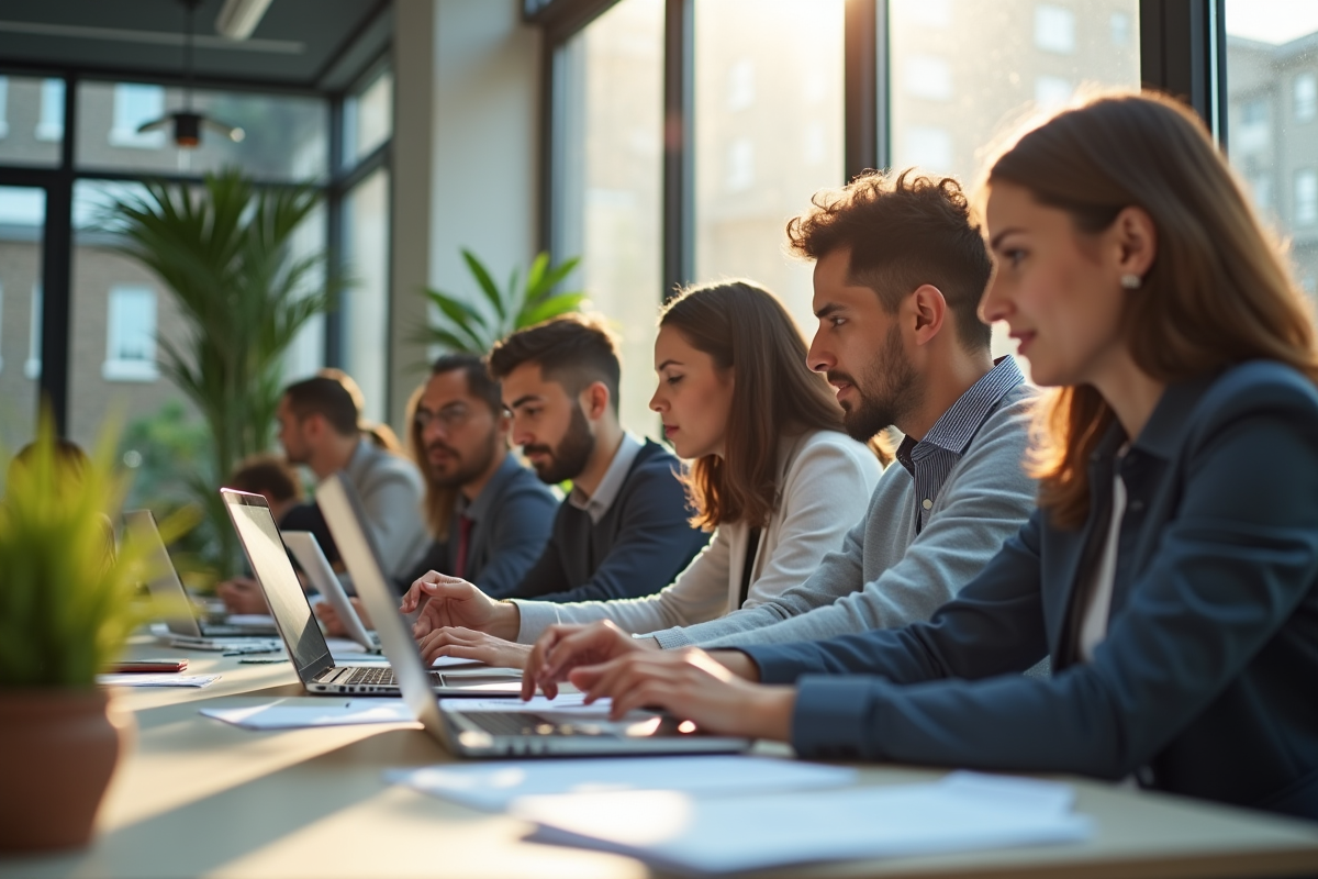 Équipe diversifiée de professionnels en open space