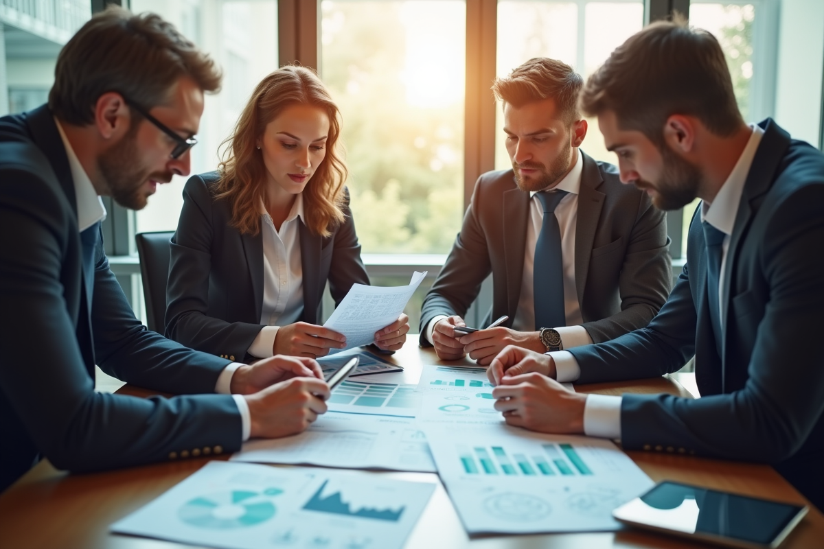 Groupe de professionnels analysant des documents financiers
