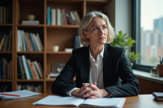 Femme d'affaires réfléchie dans un bureau professionnel