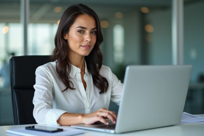 Femme concentrée travaillant sur un module de formation en ligne