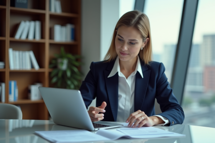 Femme d'affaires en r&eacute;union dans un bureau moderne