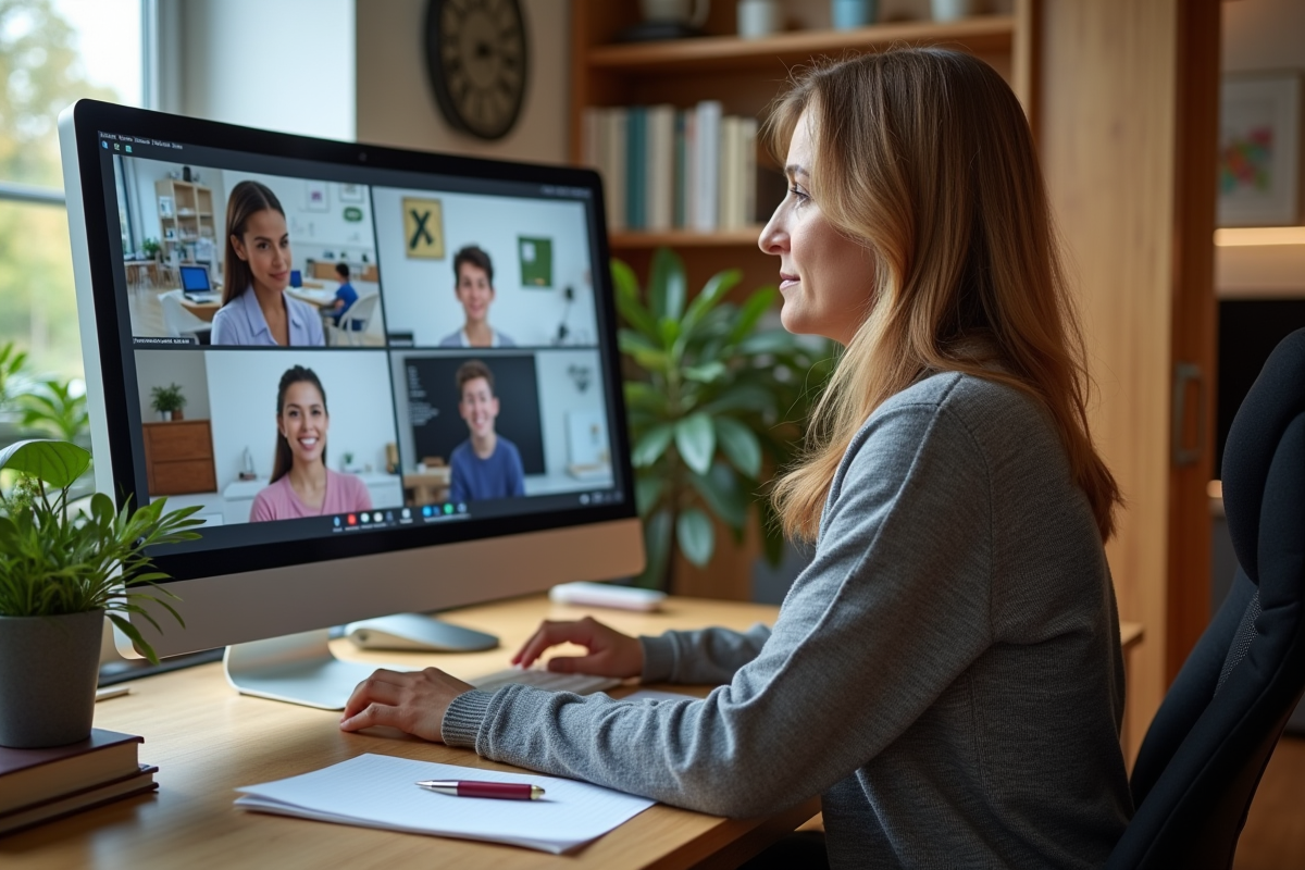 Femme d age moyen travaillant en e-learning