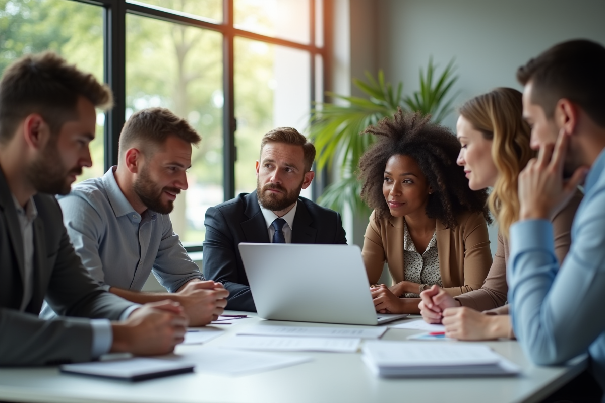Groupe de personnes au bureau en réunion collaborative