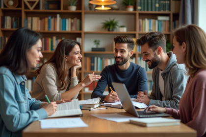 Groupe d'étudiants en étude dans un espace cosy