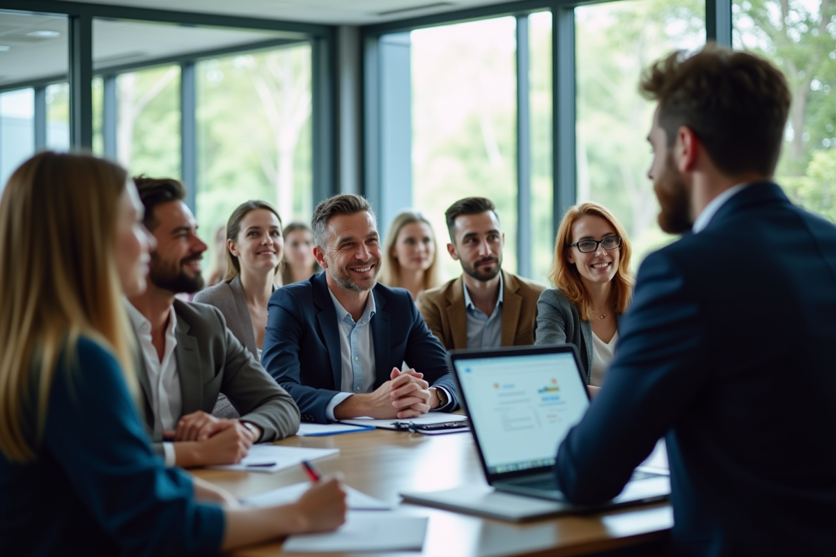 Groupe divers en formation professionnelle en classe moderne