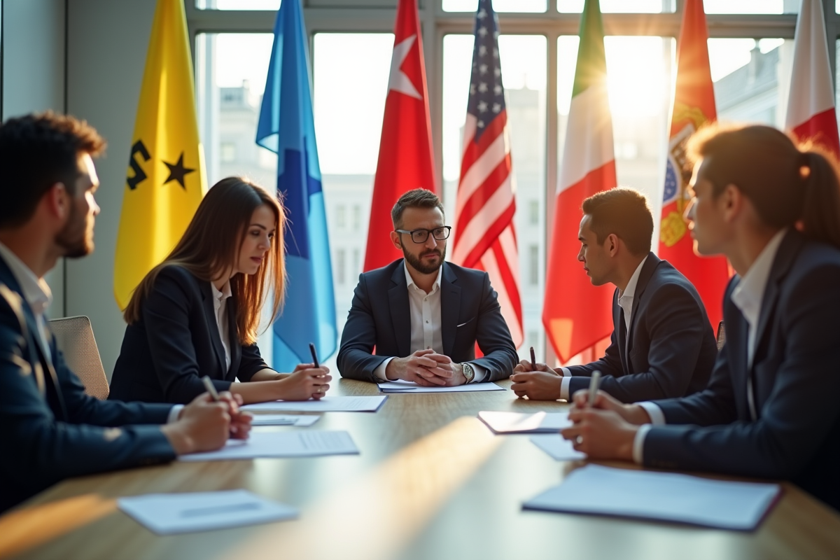 Groupe de jeunes professionnels en réunion dans un bureau lumineux
