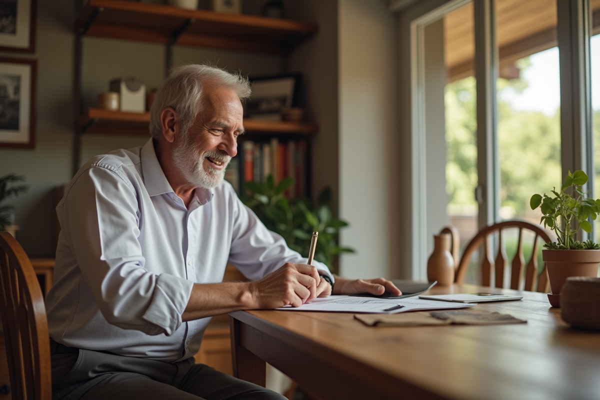 Homme âgé racontant un souvenir de voyage à un ami
