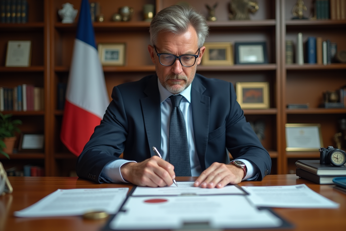 Homme professionnel vérifiant un diplôme officiel dans un bureau universitaire