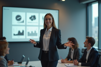Jeune femme professionnelle présentant un diaporama en réunion
