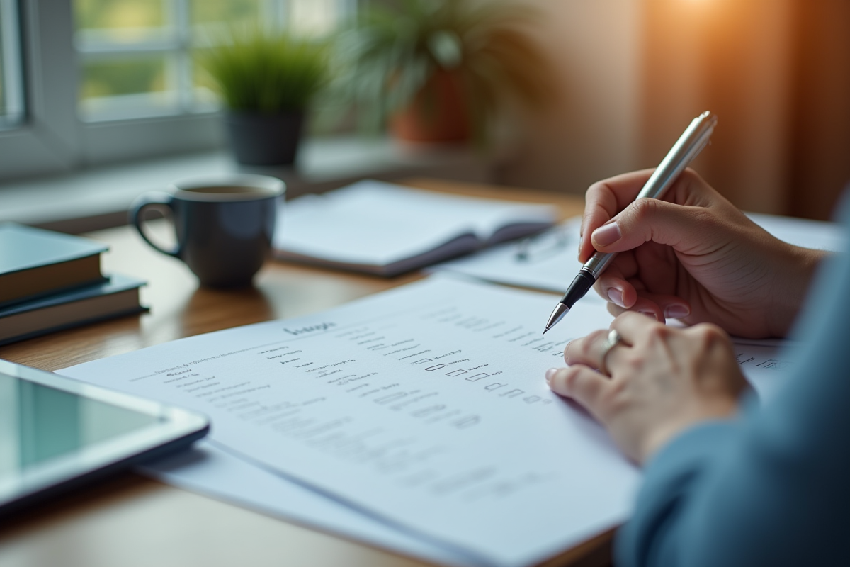 Main tenant une checklist dans un espace de travail lumineux